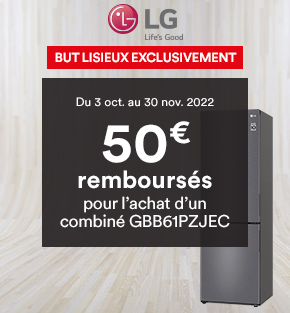 LG - 50€ REMBOURSES POUR L'ACHAT D'UN COMBINE GBB61PZJEC DU 03/10/2022 AU 30/11/2022 DANS LE MAGASIN BUT LISIEUX EXCLUSIVEMENT